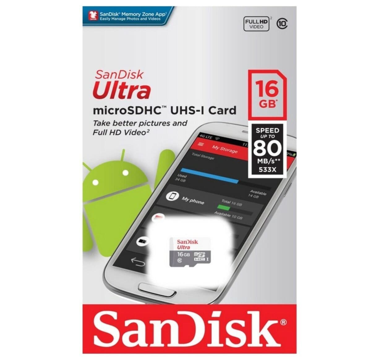 microSDHC Memory Card 16GB SANDISK