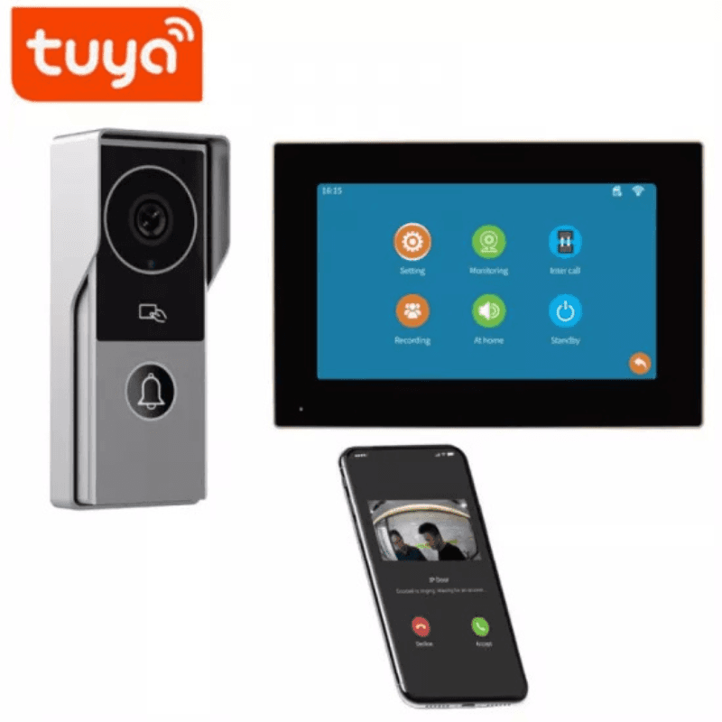 Sonnette videophone Tuya avec moniteur 7Inch intelligent et contrôle d'accès aux portes avec option NVR  KW06-AHD7-2C Silver