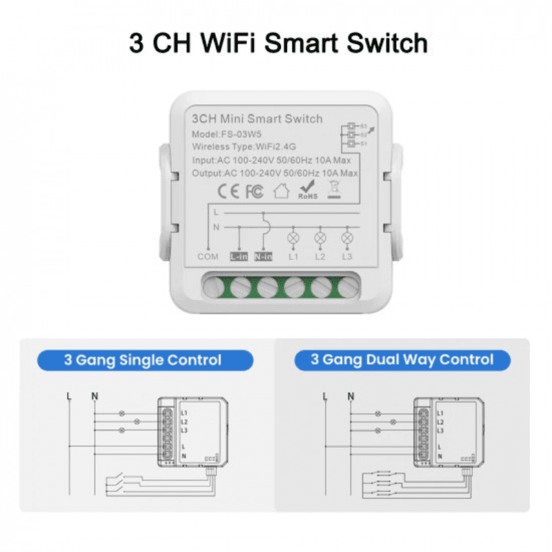 Module récepteur wifi mini switch double allumage avec neutre 10A compatible Tuya et Alexa