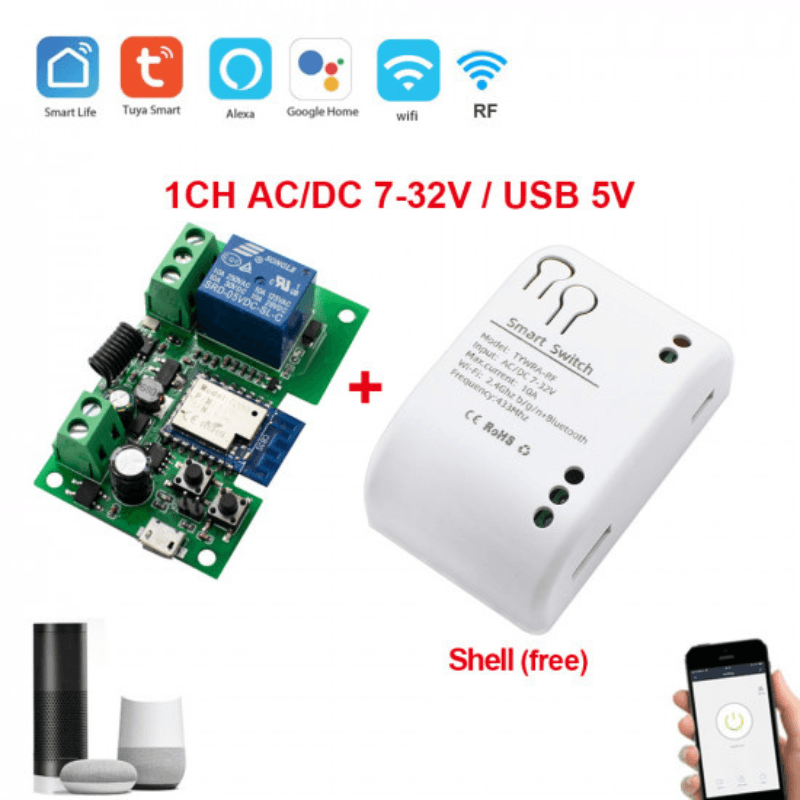 Module de Controle à distance WIFI RF application Tuya Porte Garage 1CH 7-32V