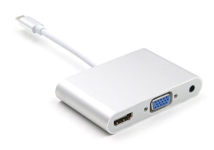 Adaptateur 3 en 1 Type C vers HDMI + VGA + audio 3,5 mm