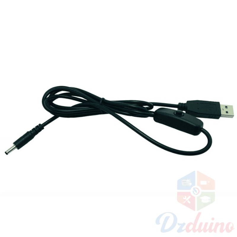 كابل USB إلى DC 5521 أسود بطول 120 سم مع زر