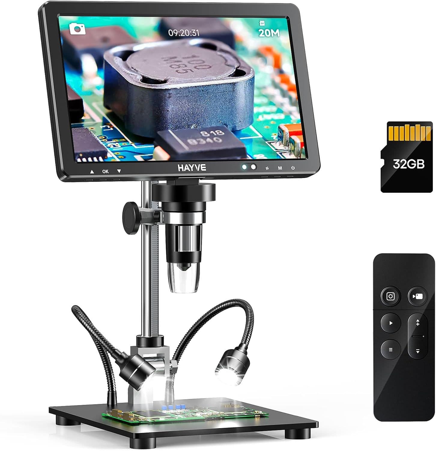 DM12 10.1'' HDMI Digital Microscope, 2000X Coin Microscope with IPS Screen, 20MP