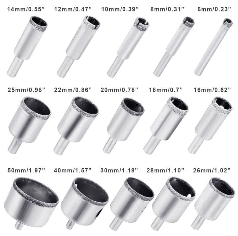 15Ppcs Diamond Hole saw Drill Bit 6-50mm Ceramic Porcelain Glass Marble 