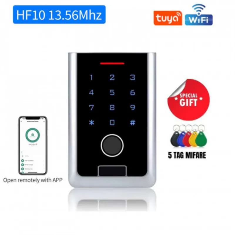 HF10-MF – Clavier de Contrôle d'Accès Wi-Fi Tuya avec Empreinte Digitale et Lecteur MIFARE