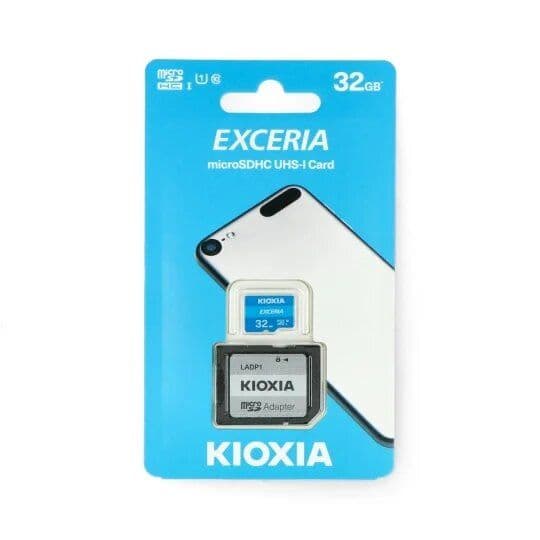 بطاقة ذاكرة Kioxia Exceria microSD 32 جيجا بايت 100 ميجا بايت / ثانية M203 UHS-I U1 فئة 10 مع محول 