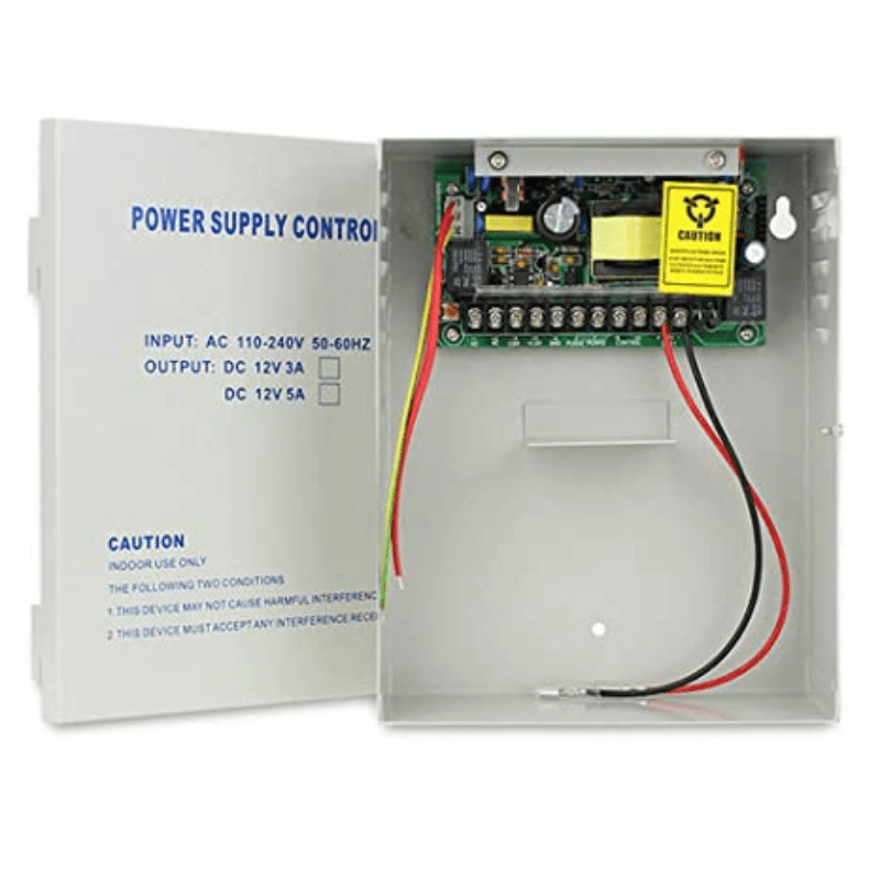 Boitier alimentation pour contrôle d'accès 230VAC/12VDC 5A avec support batterie secours VAUXTEC VX-PSCA1205