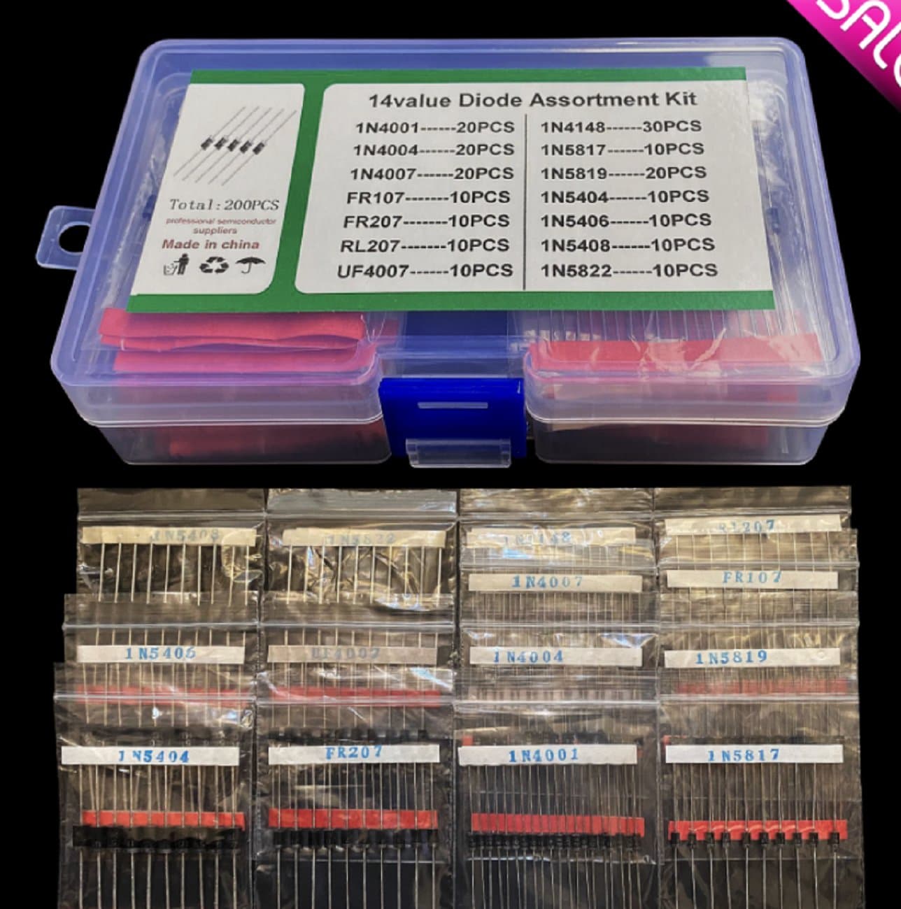 Kit d’assortiment de diodes (14 Références, Total 200 pièces) — image 1