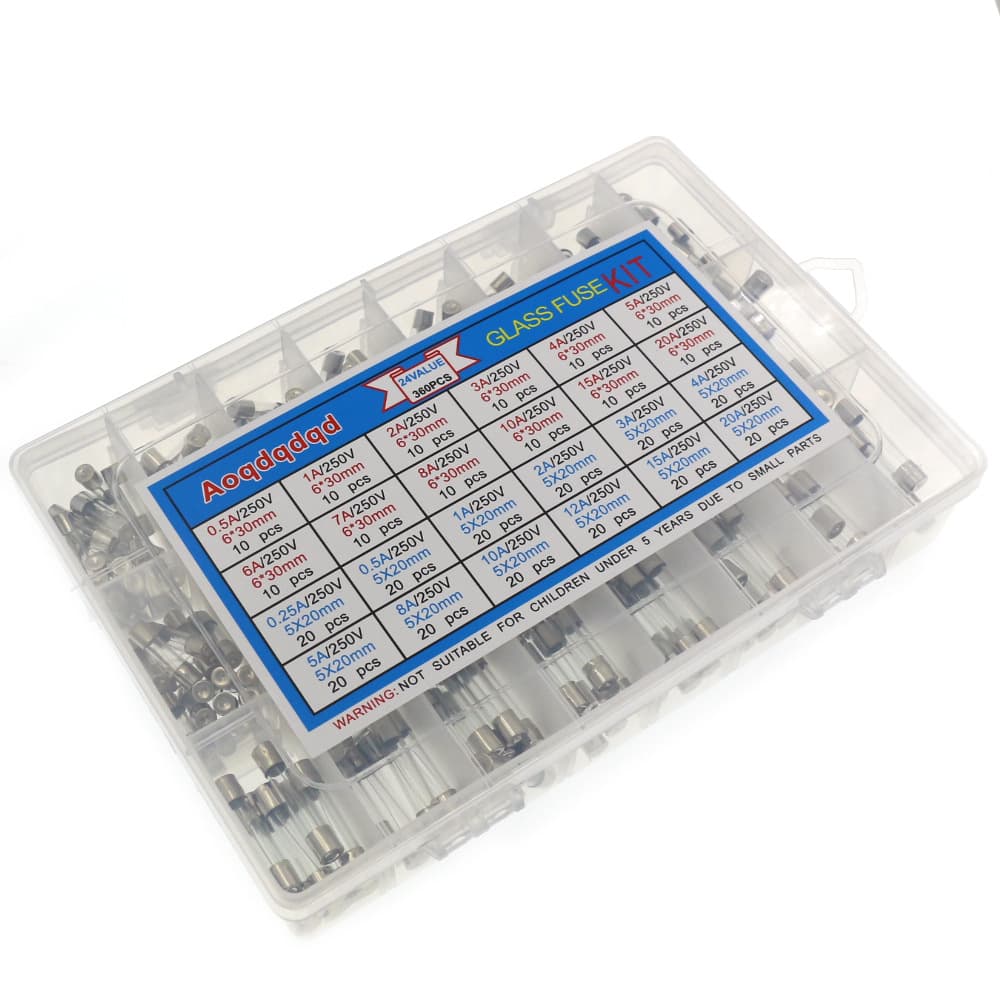 360PCS Glass Fuse Assortment Kit 6x30mm 0.5A-20A + 5×20mm 0.25A-20A — image 1