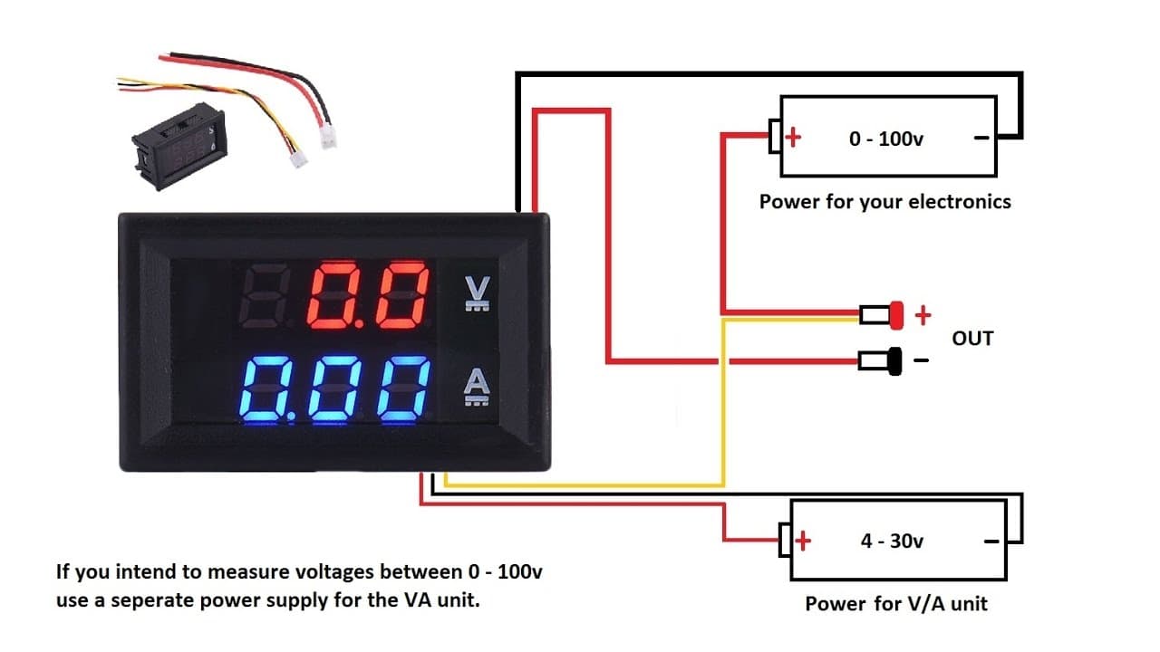 100V 10A Voltmeter Ammeter Blue + Red LED Amp — image 1