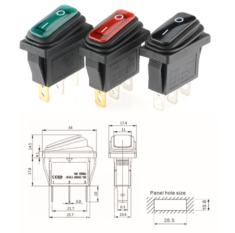 KCD3 waterproof rocker switch with light 3Pin 2Positon — image 1
