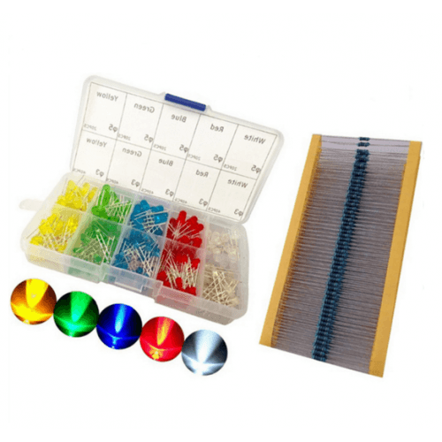 300pcs LED Light White Yellow Red Green Blue Kit + 300pcs 200ohm resistors — image 1